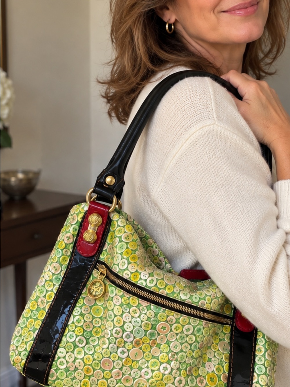 Italian Leather Shoulder Bag – Green Multicolor – Made in Italy